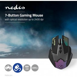 Nedis Mouse gaming cablato o ufficio 7 pulsanti luci led sensore ottico 2400 DPI