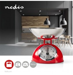 Nedis Bilancia Meccanica da cucina professionale stile retrò in acciaio inossidabile 5Kg Rosso