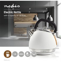 Nedis Bollitore elettrico Vintage 1,8 Litri Filtro Protezione a Seco morbido al tatto Bianco 2200 Watt