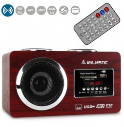 MAJESTIC RADIO FM SISTEMA MULTIMEDIALE LETTORE USB SD AUX LEGNO VINTAGE AH 173