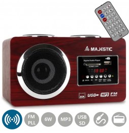 MAJESTIC RADIO FM SISTEMA MULTIMEDIALE LETTORE USB SD AUX LEGNO VINTAGE AH 173