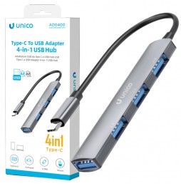 Unico Adattatore moltiplicatore hub da USB type-C a 4x USB-A alluminio OTG