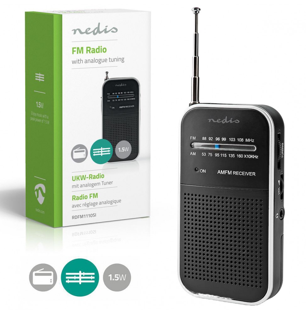 Nedis Radio FM AM portatile radiolina analogica con speaker e cuffia