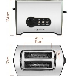 Aigostar Tostapane a 2 fette 900W 7 impostazioni di tostatura Acciaio fessura extra large