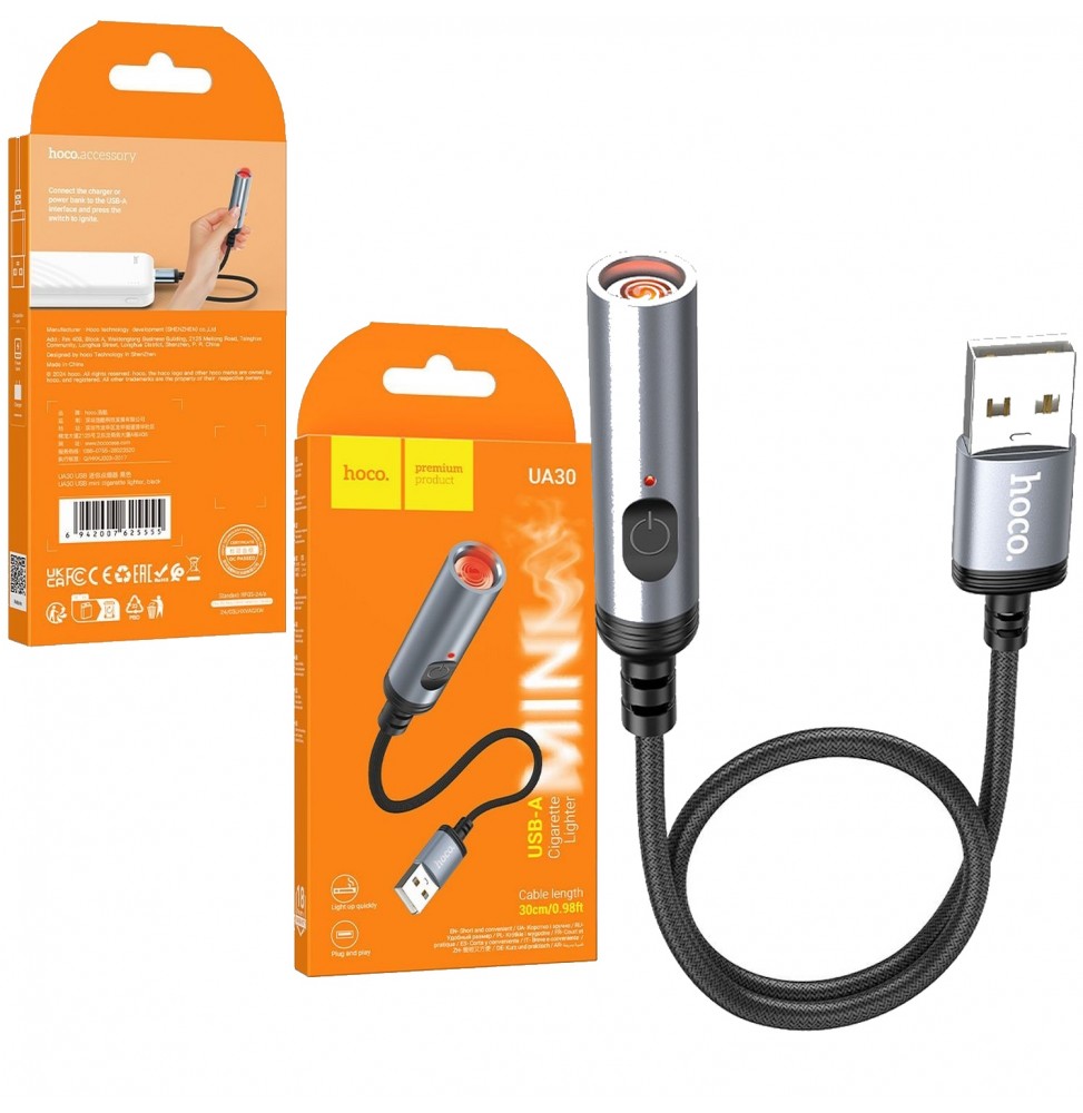 Hoco UA30 Accendino accendisigari per Auto ufficio connettore USB A 0,3 m nero