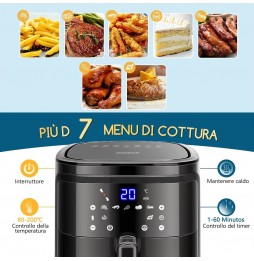 Aigostar Smart Cube Friggitrice ad Aria intelligente Senza Olio 7L 1900W Touch nera Wi-Fi