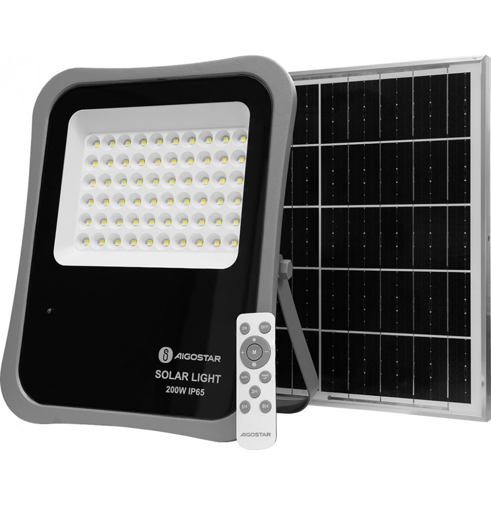 AIGOSTAR FARO FARETTO SOLARE LED 200W SENSORE MOVIMENTO CREPUSCO TELECOMANDO