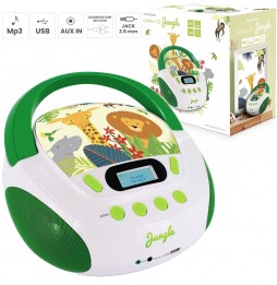 METRONIC BOOMBOX JUNGLE KIDS STEREO LETTORE CD MP3 USB AUX-IN PER BAMBINI